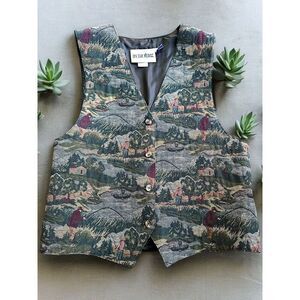 Vintage On The Verge Tapestry Vest "Father Son Fishing" USA Made Size M